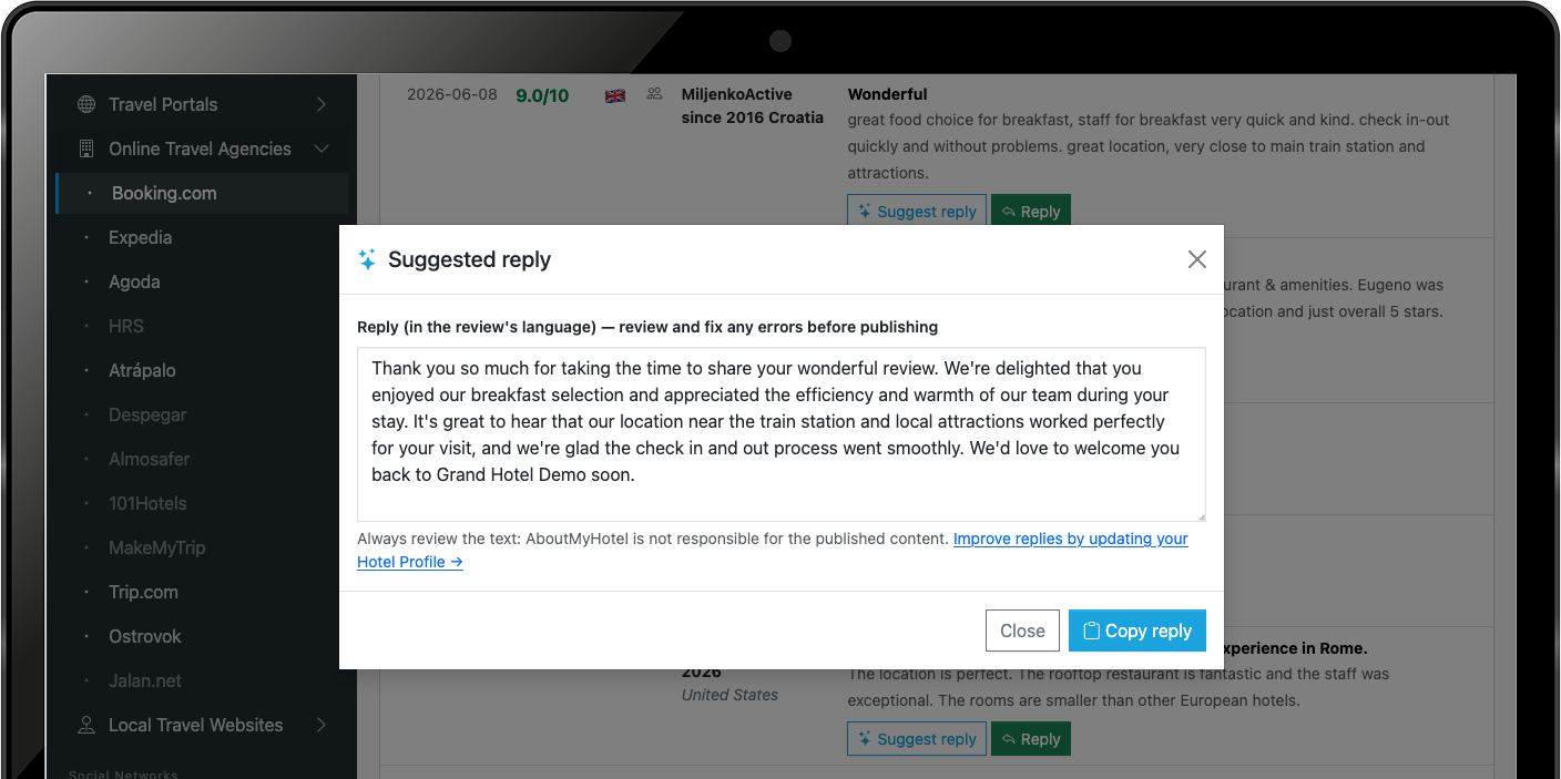 AI-assisted replies to respond to reviews faster